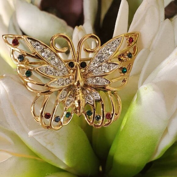 Vintage Signed D'ORLAN  Rhinestone Crystal Butterfly Brooch Pin - Picture 5 of 9